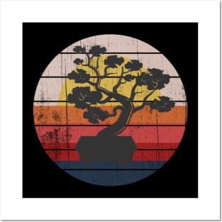 Bonsai Tree Design Japanese Bonsai Tree Sun Retro Posters and Art